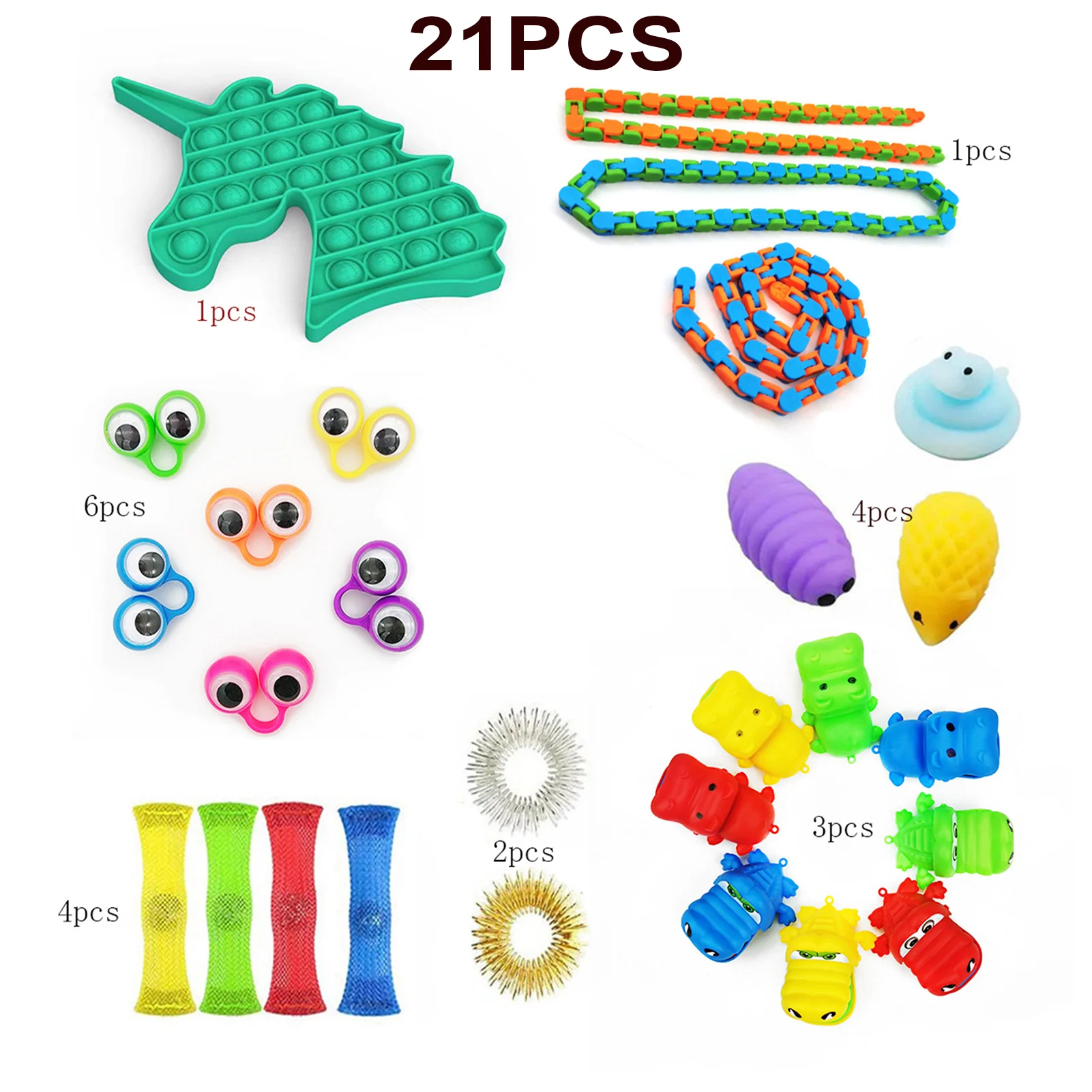 21Pcs Frământa Jucarii Set de Jucării Senzoriale de Relief de Stres Jucării Autism Anxietate de Stres de Relief Pop Bule Frământa Senzoriale Jucărie Pentru Copii Adulți