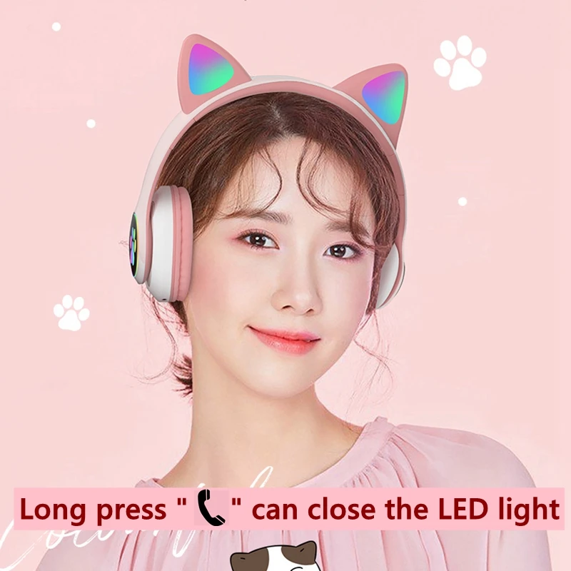 Flash de Lumină Pisica Drăguț Bluetooth fără Fir Căști cu Microfon Poate controla Copil LED Fata Stereo Bass Muzica Cască setul cu Cască de Telefon Cadou