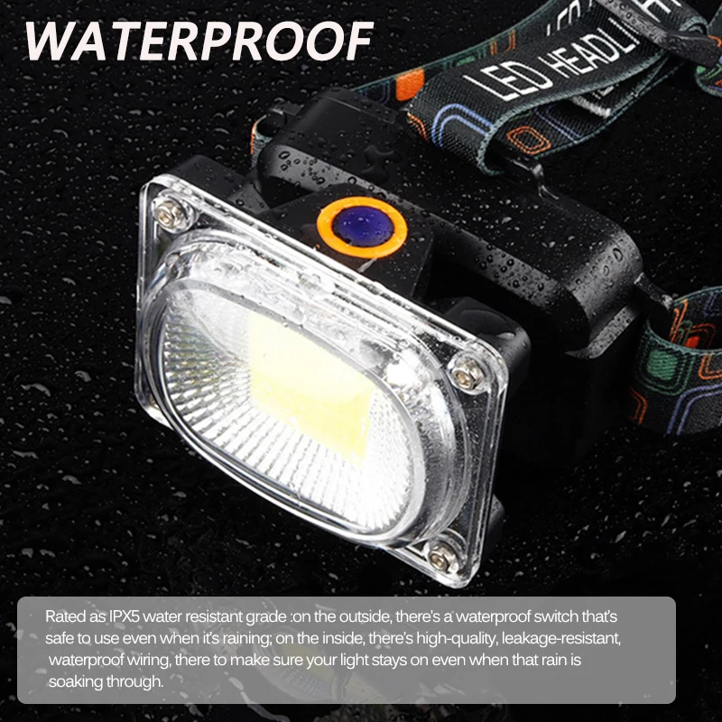 Puternic 6000LM COB LED rezistent la apa Far Reîncărcabilă Portabil în aer liber Lanterna de Cap de Muncă de Căutare Lumina lanternei