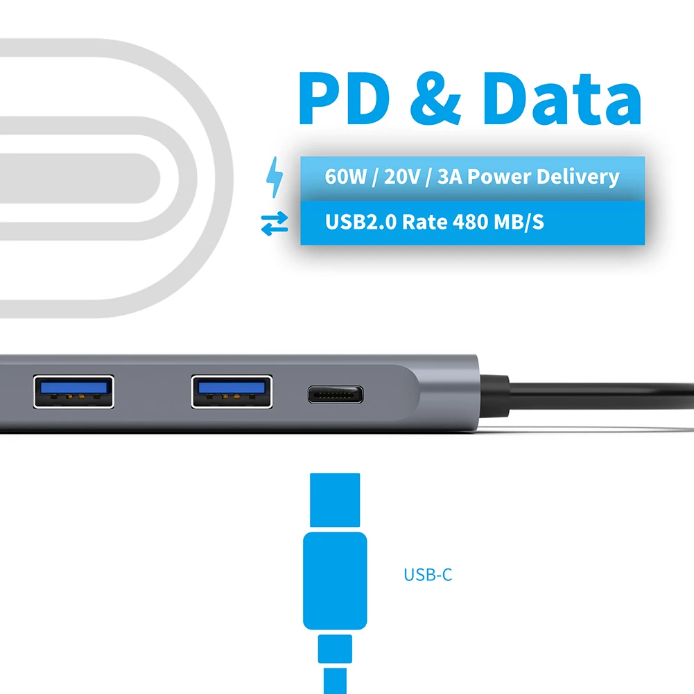 5-în-1 de Tip C Hub de Tip C pentru Adaptor HDMI 4K USB3.0 Reader USB-C Dongle pentru MacBook