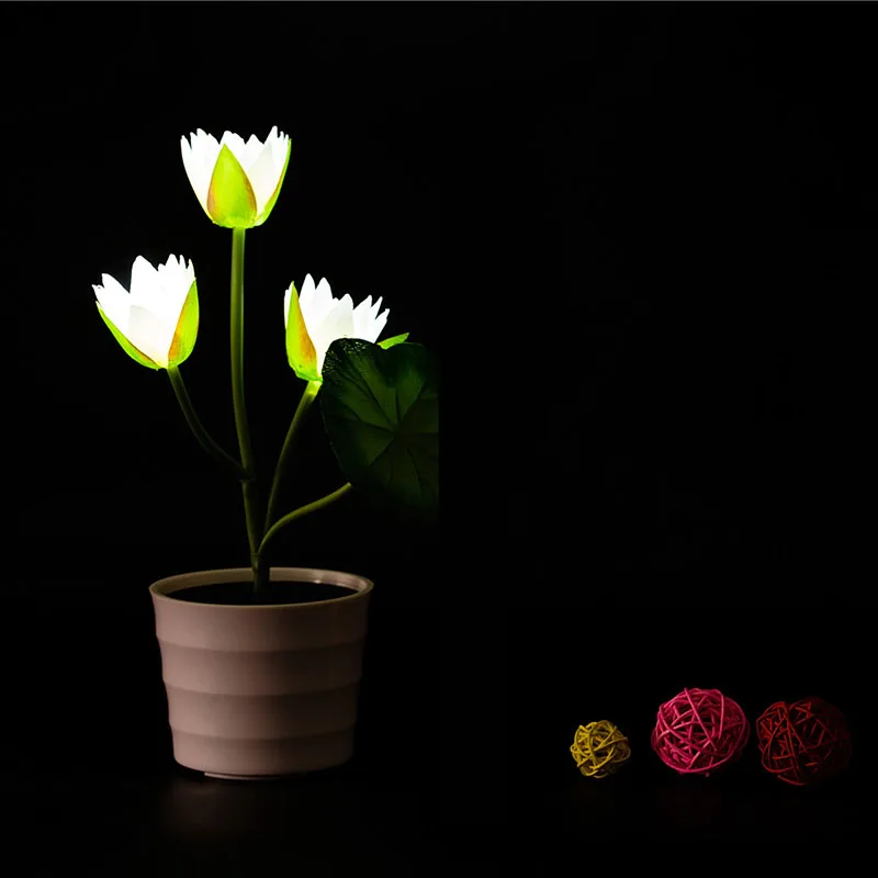 Kiwong Alimentat cu energie Solară Lumină Lotus Trei Lotuși Pe Rug Artificială în Ghiveci Planta Lampă cu LED-uri Pentru Curte, Gradina Decor Nou