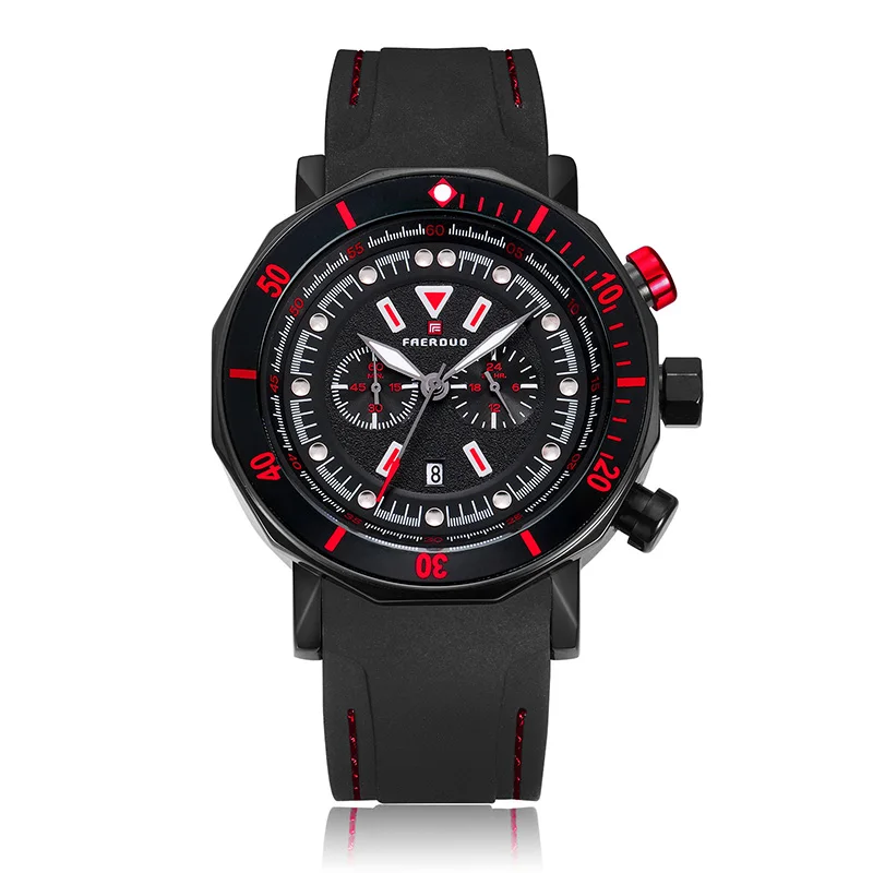 Silicon Ceas Sport Barbati Stil Cronograf Negru Rosu Brand de Top Luxury Mens Ceasuri Ceasuri de sex Masculin Data Militare Ceas