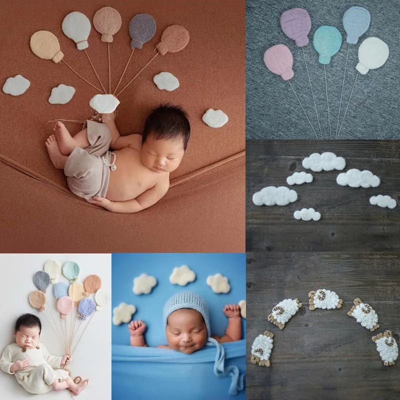 1 Set Nou-Născut Recuzită Fotografie Lână Simțit Oi Nori Manual Copilul Fotografie Baloane Studio Foto Accesorii De Fotografiere