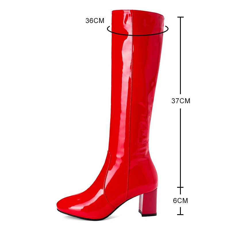 De mari dimensiuni 34-45 toamna iarna noi femei cizme genunchi ridicat femeie de moda zip tocuri inalte pantofi de Piele de Brevet Bota încăltăminte într-femme