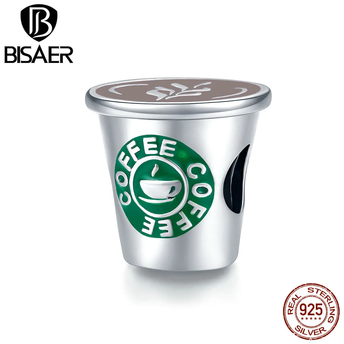 BISAER Argint 925 Ceașcă de Cafea Farmecele Pentru Bratara Original Smalț Verde Șirag de mărgele Pandantiv Pentru Femei Bijuterii Fine GXC1545