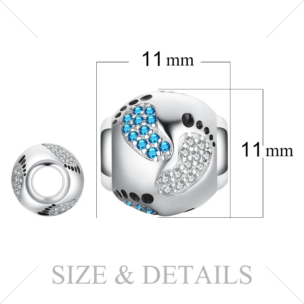JewelryPalace Copilărie Fericită Cubic Zirconia Creat Albastru Safir Amprenta Argint 925 Farmecul Margele 2019 Noi De Vânzare Fierbinte