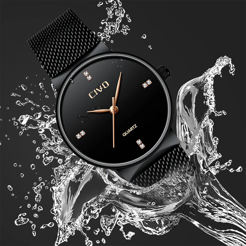 CIVO 2019 Brand de Lux Mens Ceasuri de Femei de Moda Ceas rezistent la apa Neagră Plasă din Oțel Inoxidabil Curea Ceasuri Ceas Reloj Mujer