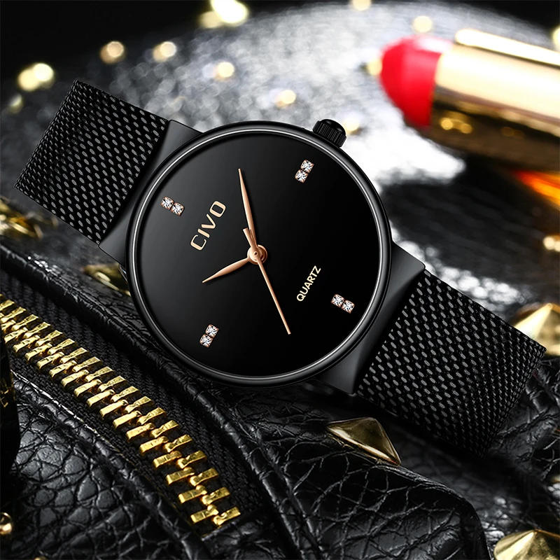 CIVO 2019 Brand de Lux Mens Ceasuri de Femei de Moda Ceas rezistent la apa Neagră Plasă din Oțel Inoxidabil Curea Ceasuri Ceas Reloj Mujer