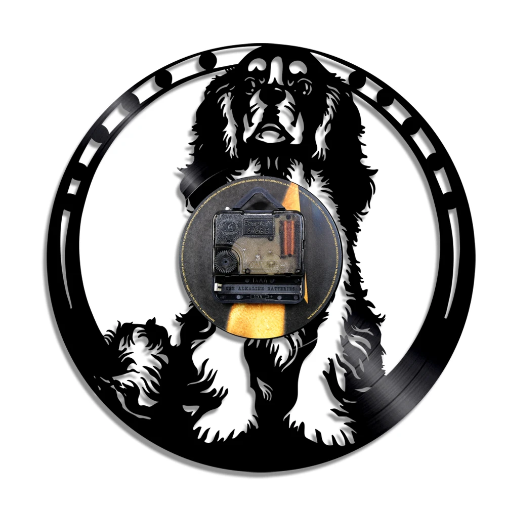 Cavalier King Charles Spaniel Dog Vinyl Ceas de Perete Cu LED Backlight de Companie Cățeluș Agățat de Perete Decor Modern Lumina