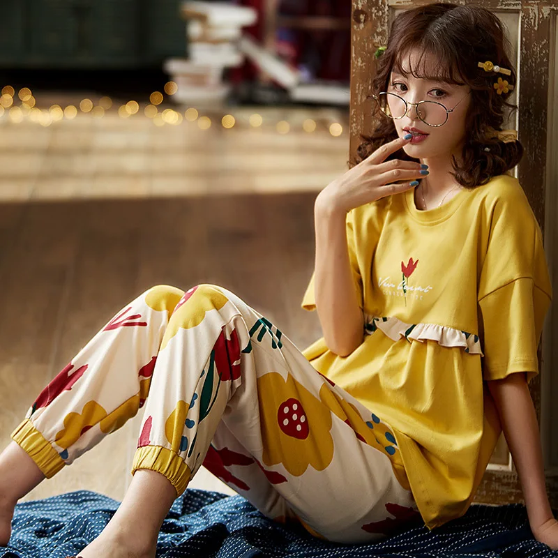 Pijama Seturi pentru Femei pe Jumătate Maneca Stil Japonez Femeii Sleepwear Toate-meci Vrac Chic Harajuku Homewear de Moda de zi cu Zi Ulzzang Noi