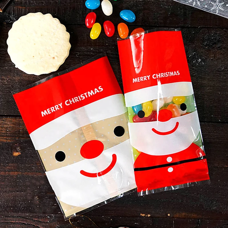 LBSISI Viața 100buc Roșu Moș Crăciun Sărbători Manual DIY Cadou Biscuite Candy Masina de Sigiliu Sac de Ambalare Copil Favoarea Cookie-uri