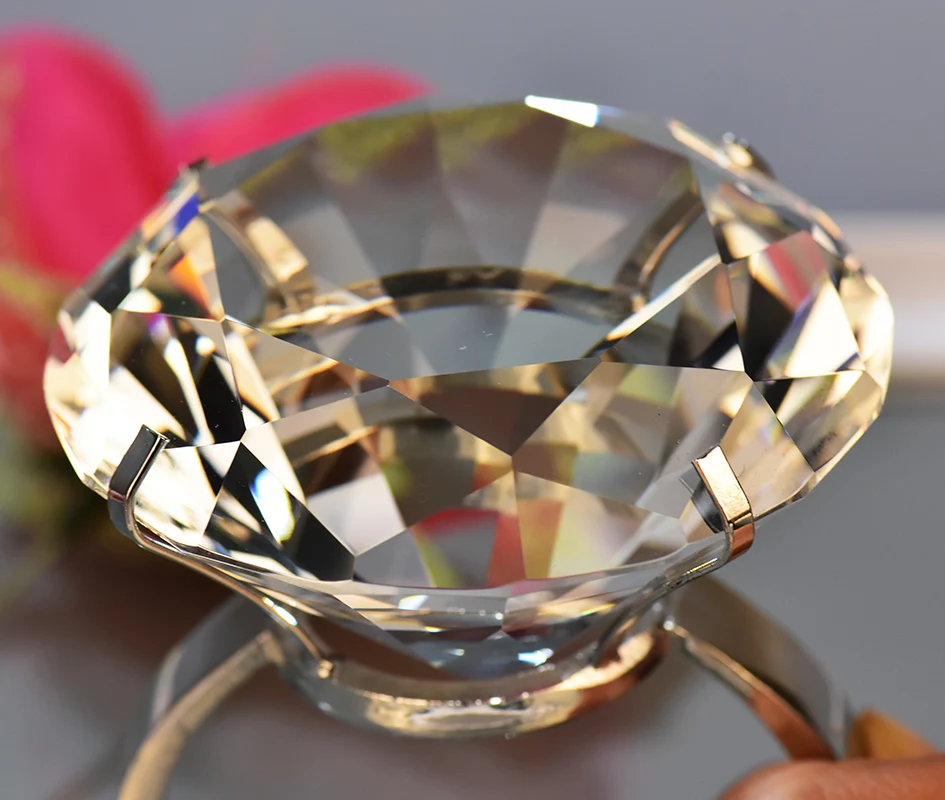 Decor de nunta 8cm Sticla de Cristal Inel cu Diamant Mare Romantic Propunere de Căsătorie Recuzită Acasă Ornamente Partid Cadouri Suveniruri