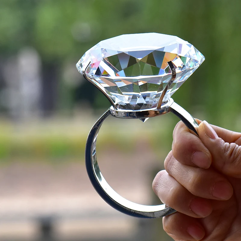 Decor de nunta 8cm Sticla de Cristal Inel cu Diamant Mare Romantic Propunere de Căsătorie Recuzită Acasă Ornamente Partid Cadouri Suveniruri