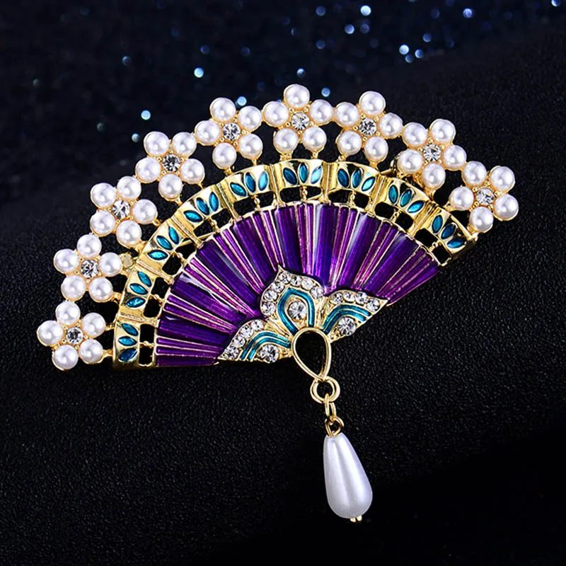 Zlxgirl moda Desene animate Email formă de evantai brosa buchet frumos de perle imitație eșarfă ace pălării pentru femei pini accesorii