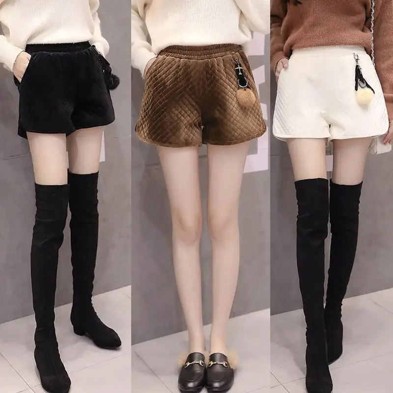 Pantaloni scurți Femei Matlasat Talie Elastic Plus Dimensiune 6XL Buzunar Solid Gros Toamna Ciucure la Modă de Agrement Harajuku Ulzzang Stil coreean