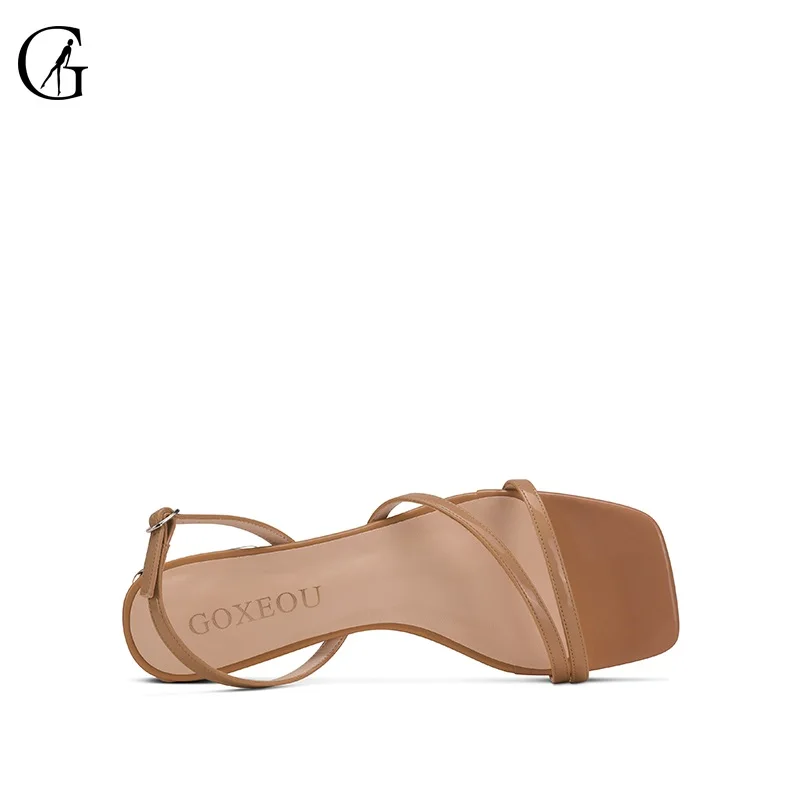 GOXEOU Sandale de damă din Piele de Brevet Întuneric Nud Strappy Curea Subțire Toc Patrat de 2 CM de Moda Casual Office Lady Pantofi Mărimea 32-46