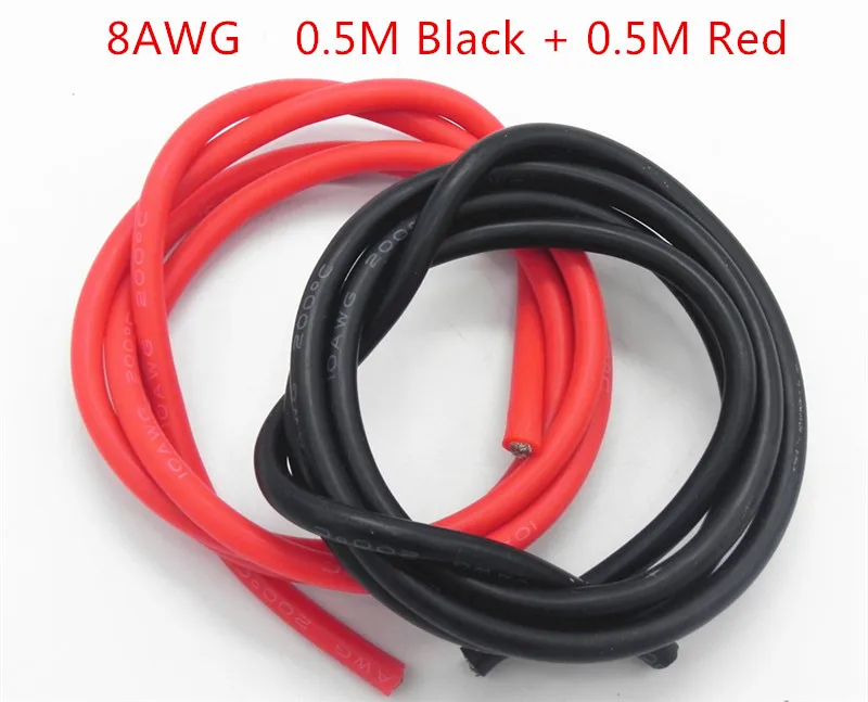 5Set /Lot 8AWG 1M Silicon Cablu de 0,5 M Negru + 0,5 M Roșu Conductor de Construcție de Înaltă Temperatură Cablu de Cupru Cositorit