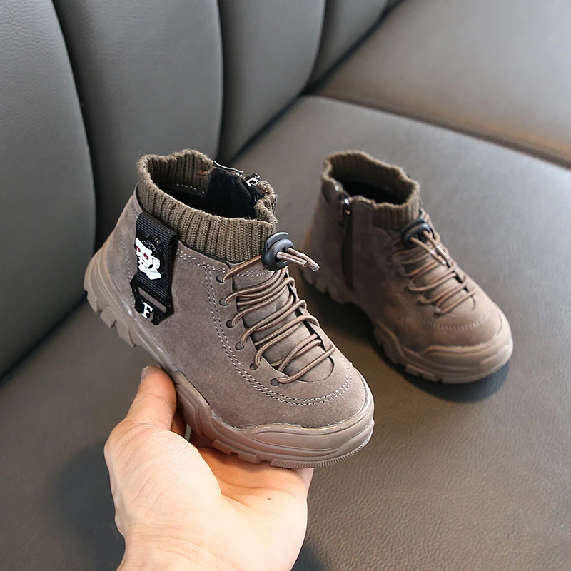 CNFSNJ de iarna noi pentru copii pantofi de sport de mare pentru a ajuta la fund plat mat casual Martin cizme din piele cu fermoar lateral băieți fete pantofi