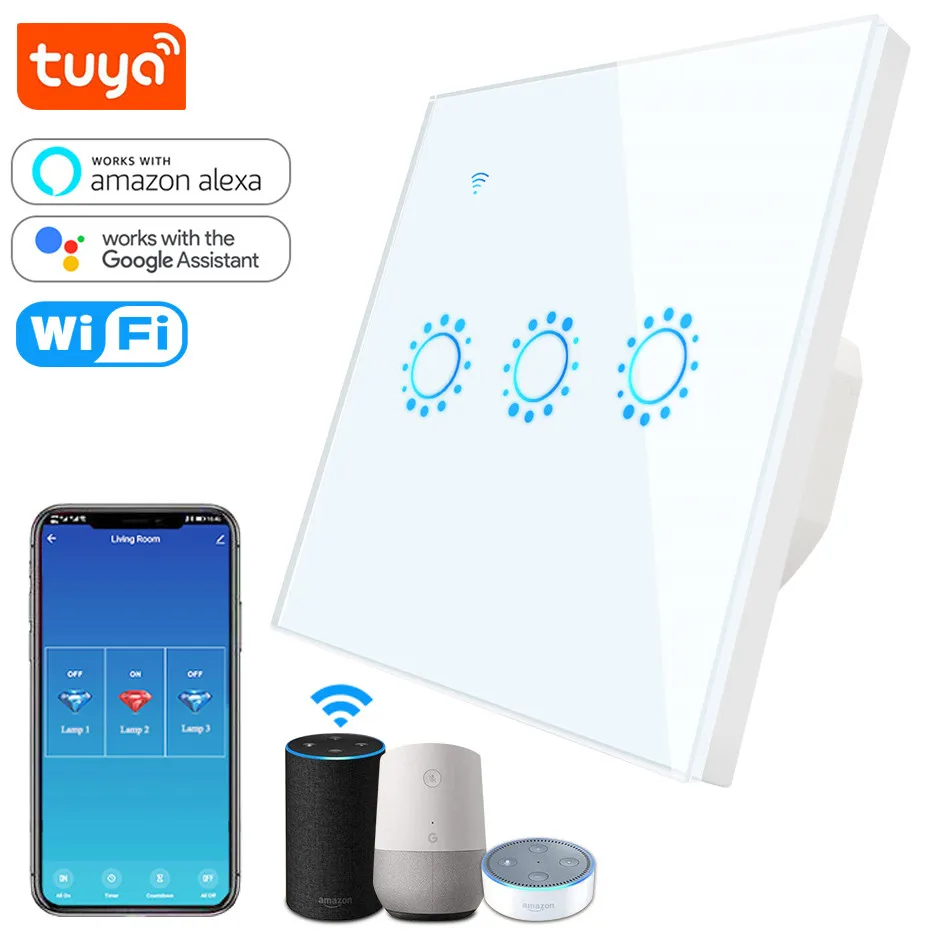 Tuya Smart Switch WiFi Comutator de Lumină UE 1 2 3 Bandă de Perete de Sticlă Panou Touch Comutator Compatibil cu Alexa de Start Google Voice control