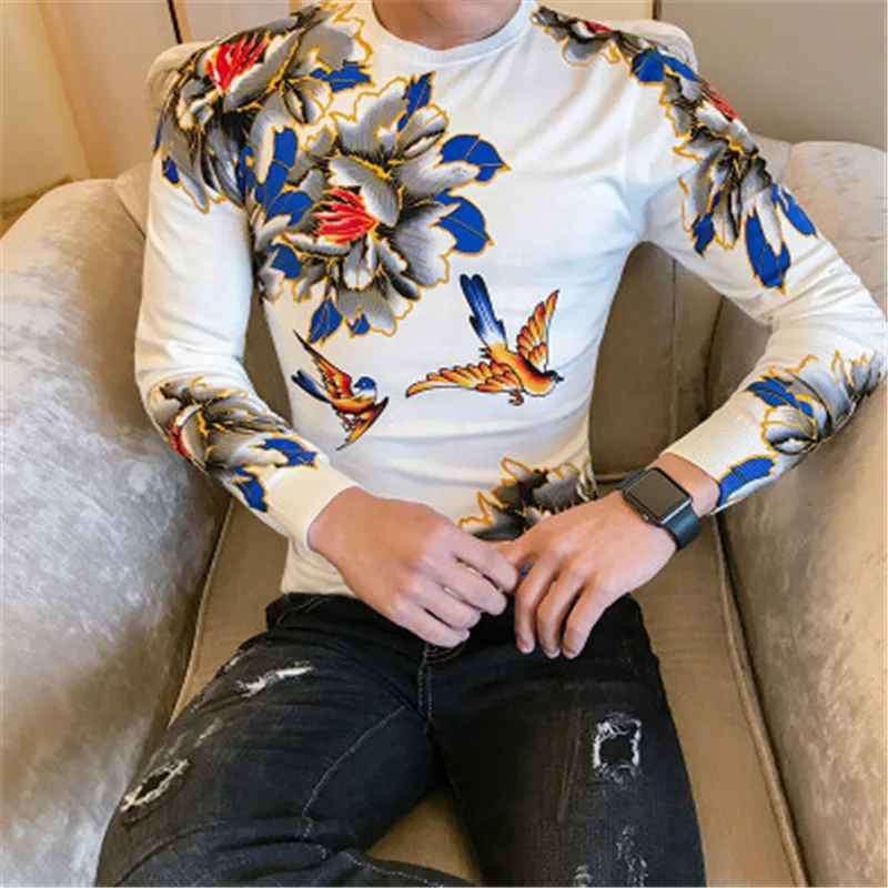 KOLMAKOV Noi 2019 Sweatershirts Hombre Bărbați Primăvară Subțire Subțire de Bumbac Moale Rochie de sex Masculin Floral Imprimat O-Gât Topuri Sweatershirt