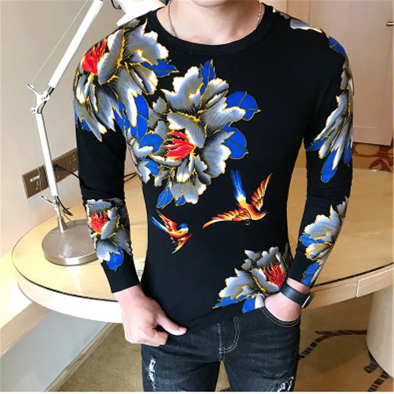 KOLMAKOV Noi 2019 Sweatershirts Hombre Bărbați Primăvară Subțire Subțire de Bumbac Moale Rochie de sex Masculin Floral Imprimat O-Gât Topuri Sweatershirt