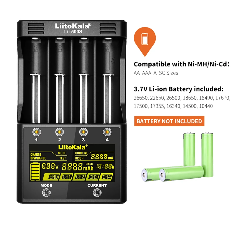 LiitoKala Lii-500S încărcător de baterie 18650 acumulator 18650 26650 21700 AA baterii AAA Testa capacitatea bateriei Touch control