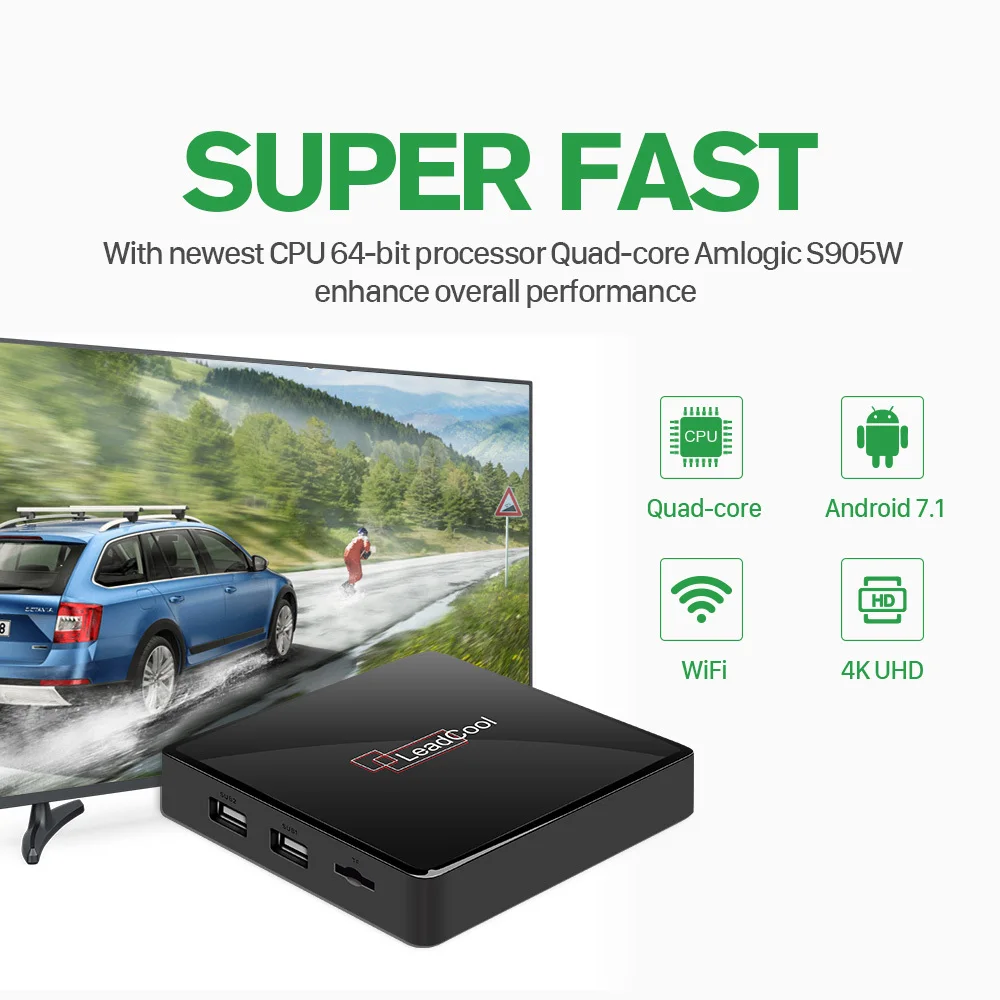 Leadcoolx QHD Android 9.0 TV Box Leadcool X Smart TV receptor Quad Core 1g+8g S905w 2.4 GHz Wifi 100M TV Nu APP Inclus