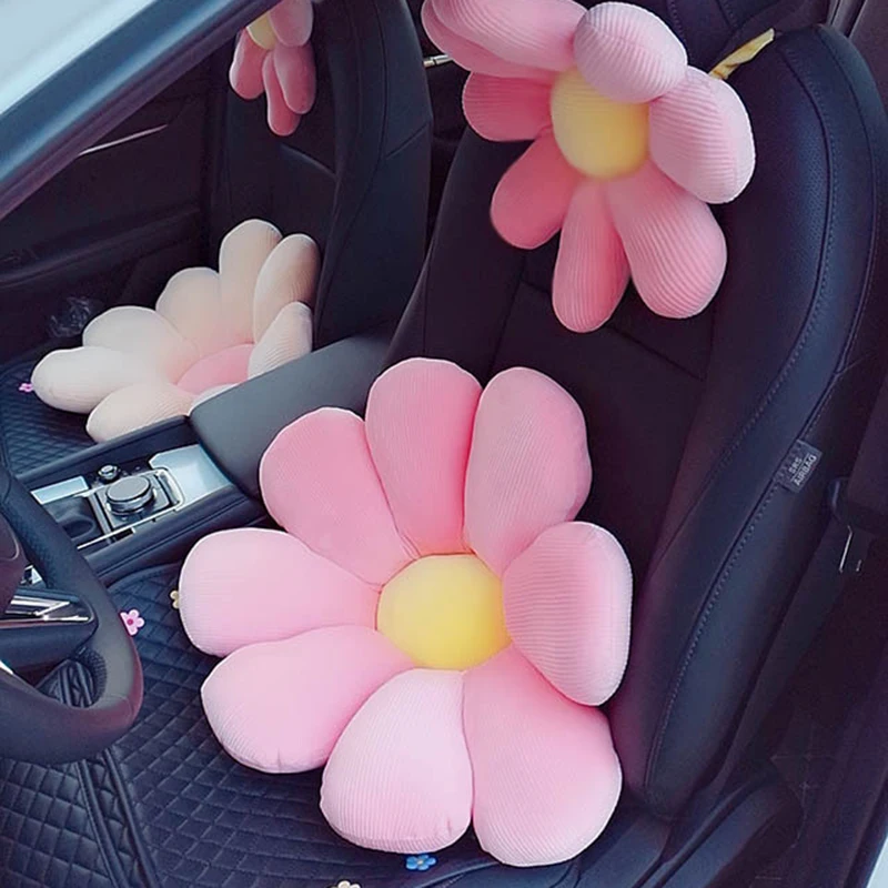 Tetiera masina Drăguț Floare Margarete Gât Perna Perne Auto pentru Femei Centura de siguranță a Proteja Lombare tetieră Scaun la Modă Mașină de Bunuri