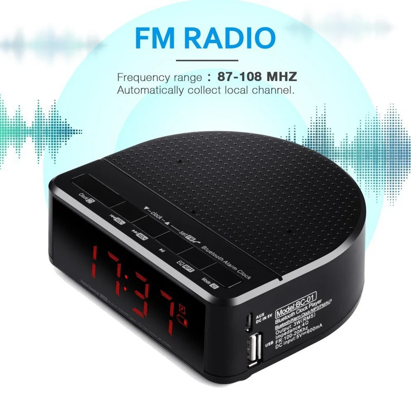 Digital Ceas cu Alarmă Radio cu Difuzor Bluetooth,Rosu Cifre de Afișare cu 2 Dimmer,radio FM, Port USB Noptiera led Ceas cu Alarmă.