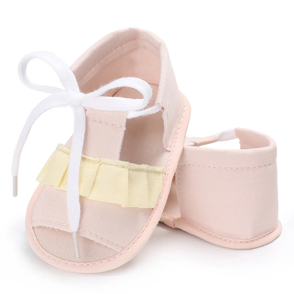 2018 Noi de Vara Baby Pantofi Dantela-Up absorbant de Sudoare Anti-alunecare Pantofi de Pânză de Bumbac Bandaje de Design Fata de Printesa Pantofi