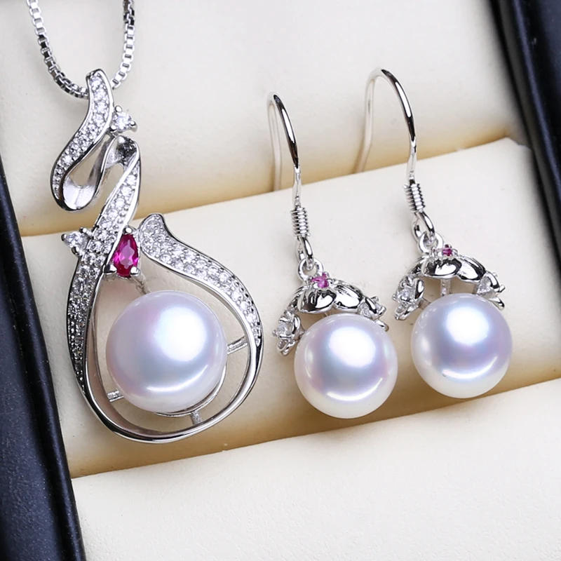 FENASY Argint 925 Seturi de Bijuterii Cercei cu Perle Naturale Boem Floare Stud Cercei Rubin Pandantiv Coliere Pentru Femei