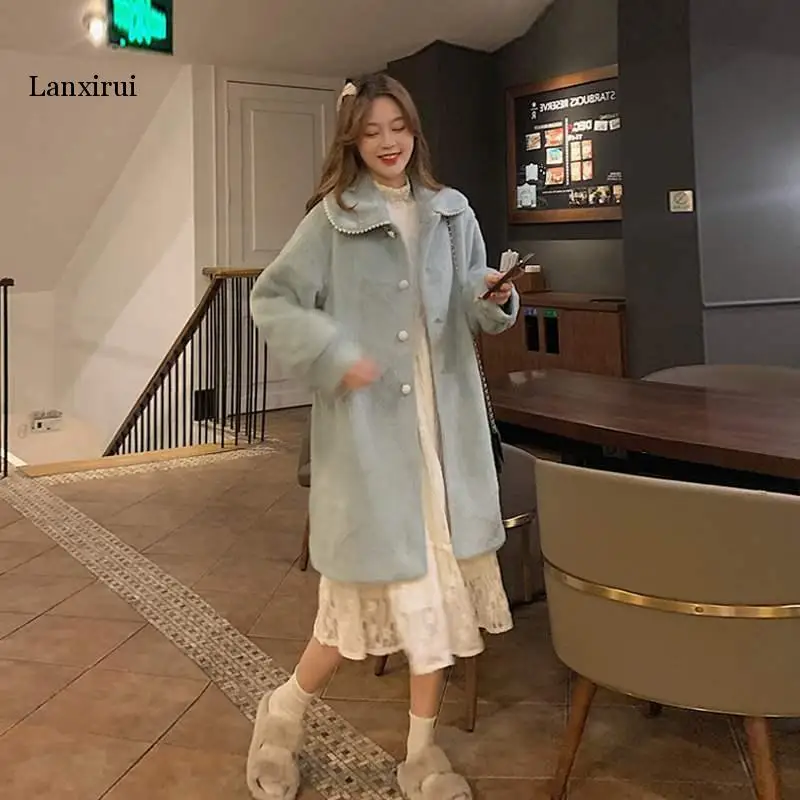 Coreeană Vintage Chic Manteau Femme Rever Liber Kaki cu mâneci Lungi Haină de Lână Femei Sacou Scurt Palton Uza