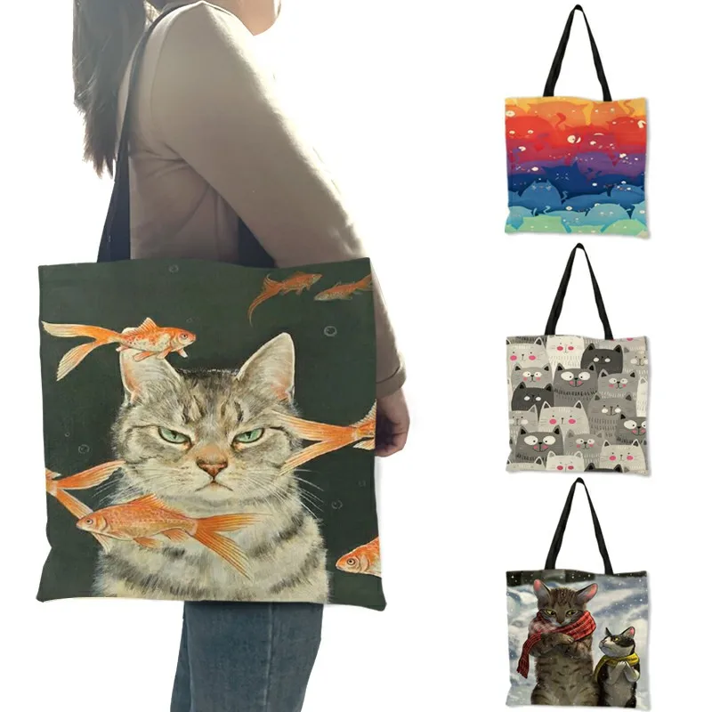 Personalizate Creatie Pisica Pictură în Ulei de Imprimare geanta Tote Pentru Femei Lady Genti Casual Geanta de Umar Pentru a Călători Școală Pungi de Cumpărături