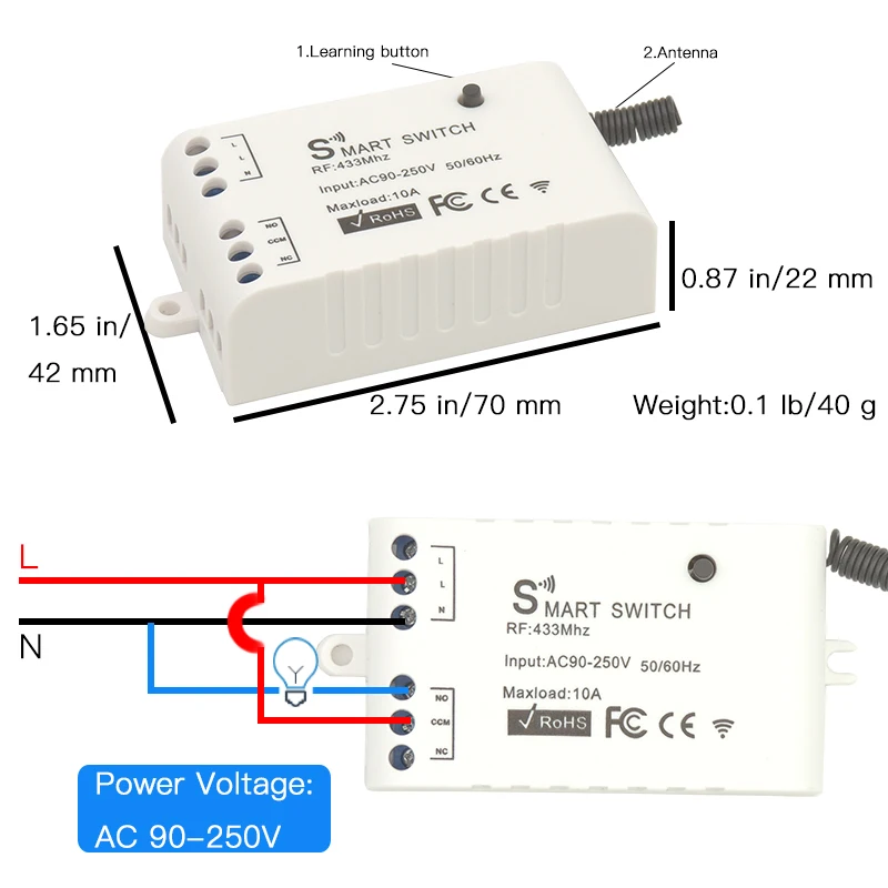 Comutator Wireless Controller 433MHz Control de la Distanță AC 110V 220V 10A Releu Modulul de Receptor Transmițător RF Pentru Smart Home Lumini LED