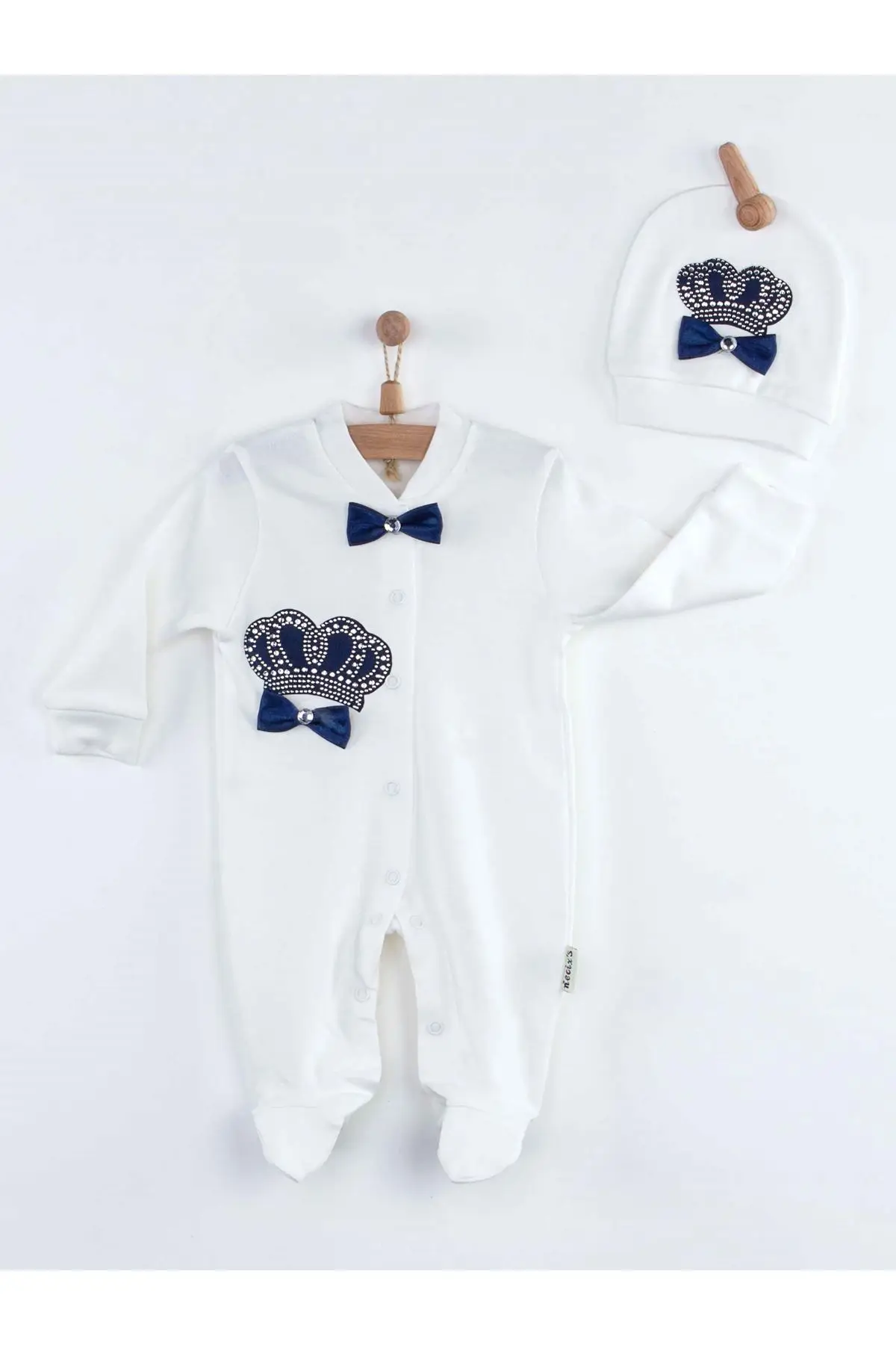 Bleumarin Baieti Salopetă pentru Copii Regele Regina Haine Nou-nascuti 3pcs Set Bumbac Tesatura Moale Pentru Nou-nascuti De Tipuri de îmbrăcăminte