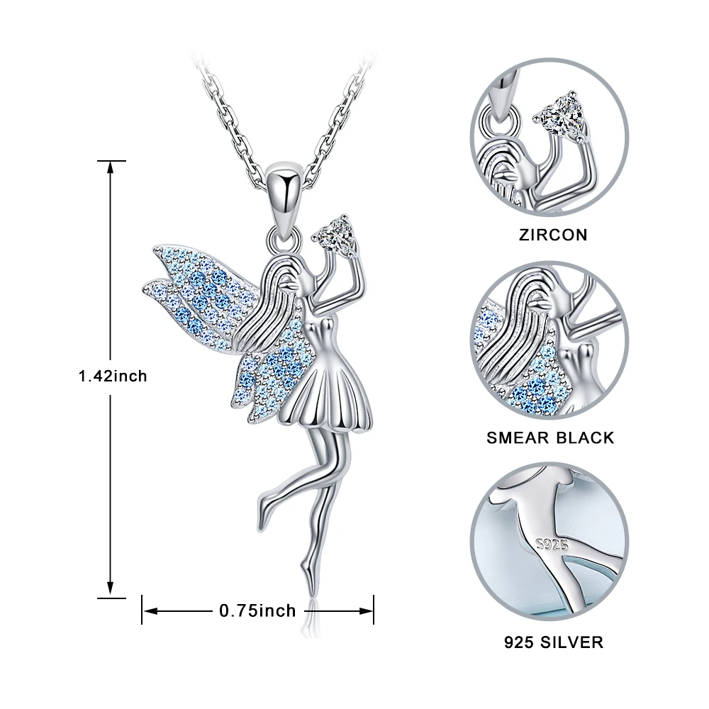 Argint 925 Elf frumos lanț pandantiv zircon înger de fetiță colier pentru Femei Bijuterii Fine Accesorii gratuite nava