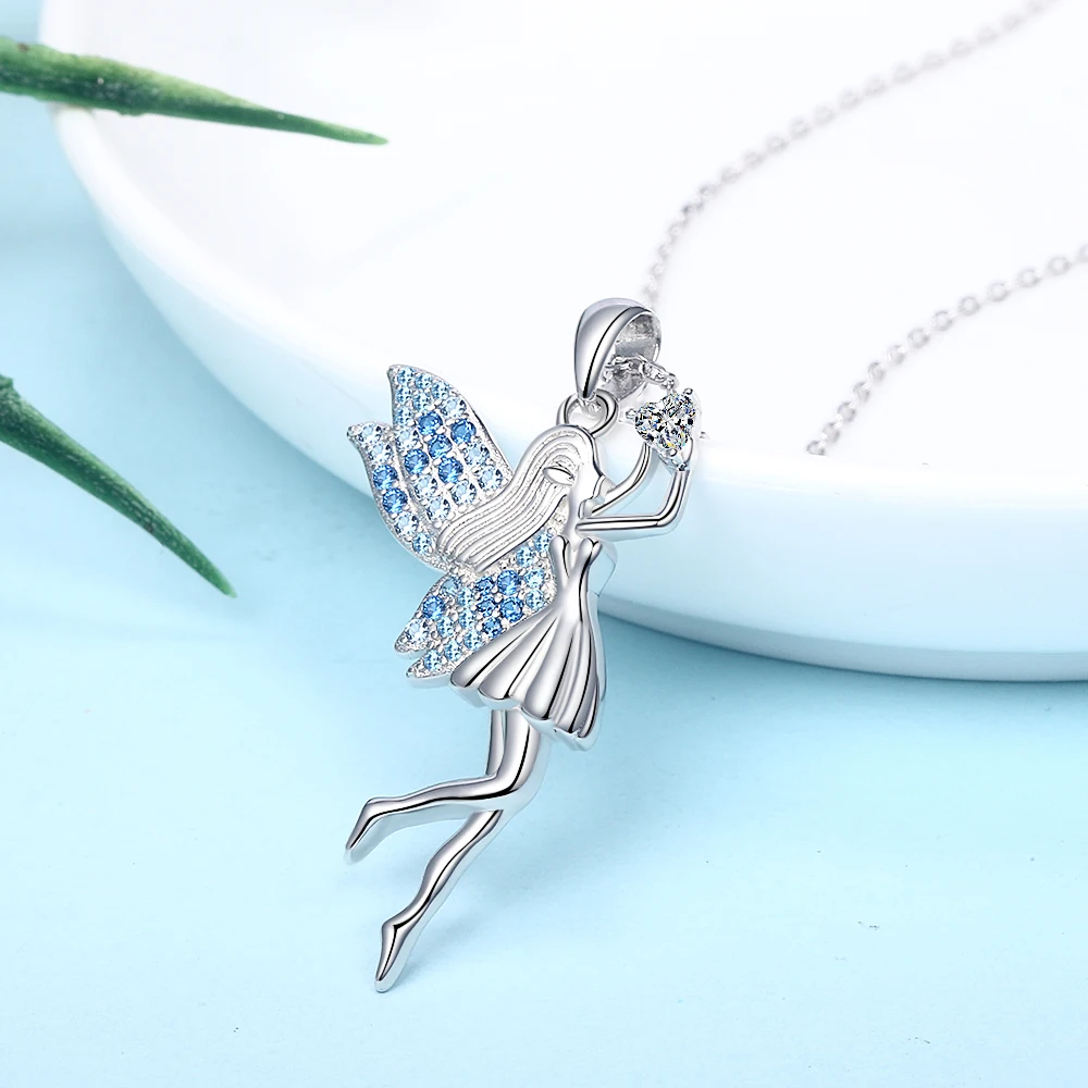 Argint 925 Elf frumos lanț pandantiv zircon înger de fetiță colier pentru Femei Bijuterii Fine Accesorii gratuite nava