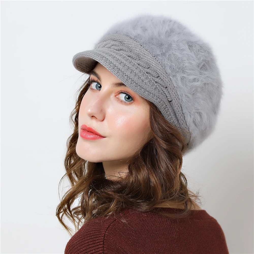 2018 Nou Elegante femei pălărie Tricotate pălărie de iarnă pentru fata Capac Arc Toamna Doamnelor Moda de sex Feminin Bereta păr de Iepure