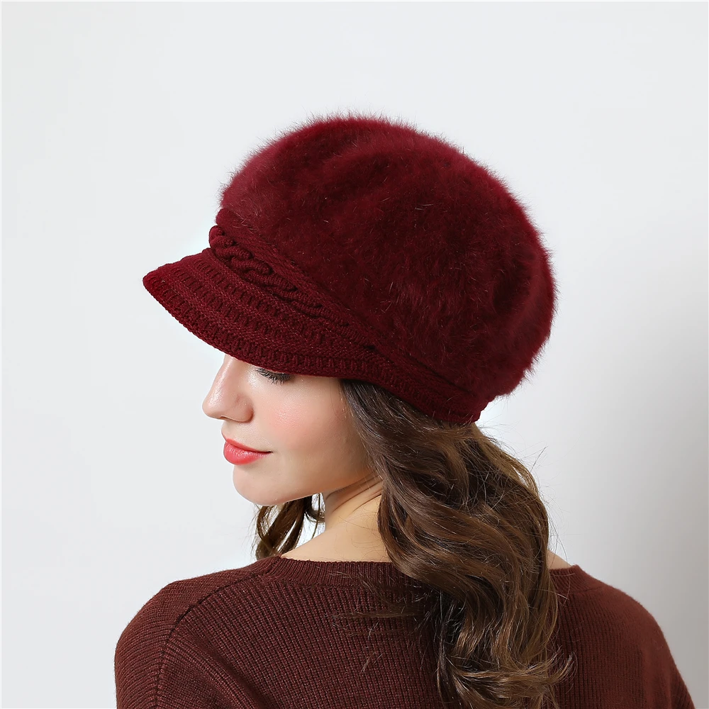 2018 Nou Elegante femei pălărie Tricotate pălărie de iarnă pentru fata Capac Arc Toamna Doamnelor Moda de sex Feminin Bereta păr de Iepure