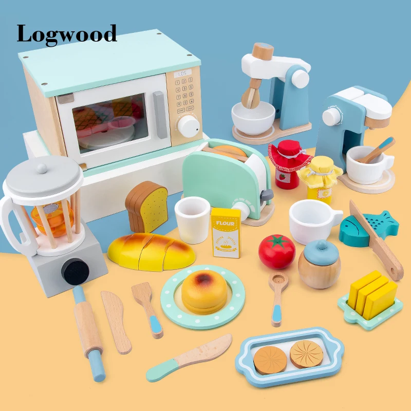 Din lemn, copilul de simulare de viață adevărată bucătărie de jucărie set joc de educație timpurie jucărie de pâine, mașină de cafea mixer copil jucărie de învățământ