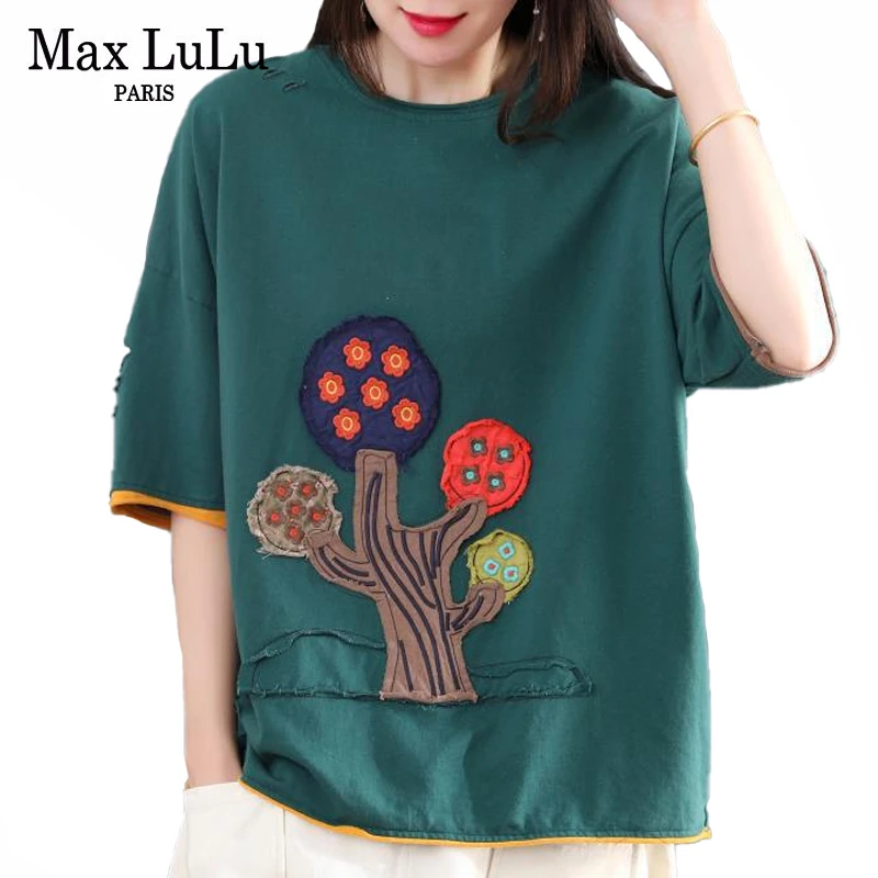 Max LuLu 2020 coreeană de Moda de Vara Topuri Doamnelor Patchwork Tee Shirt Femei Casual din Bumbac T-shirt de sex Feminin Supradimensionat Streetwear
