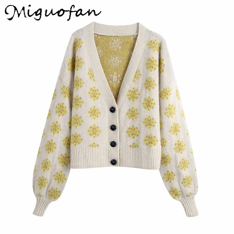 Miguofan Flori Tricotate Cardigan Pentru Femei Pulover Za Jersey Mujer V Gât Elegant Doamnelor Plus Cardigan Pentru Femei Brand Haina 2021 Noi