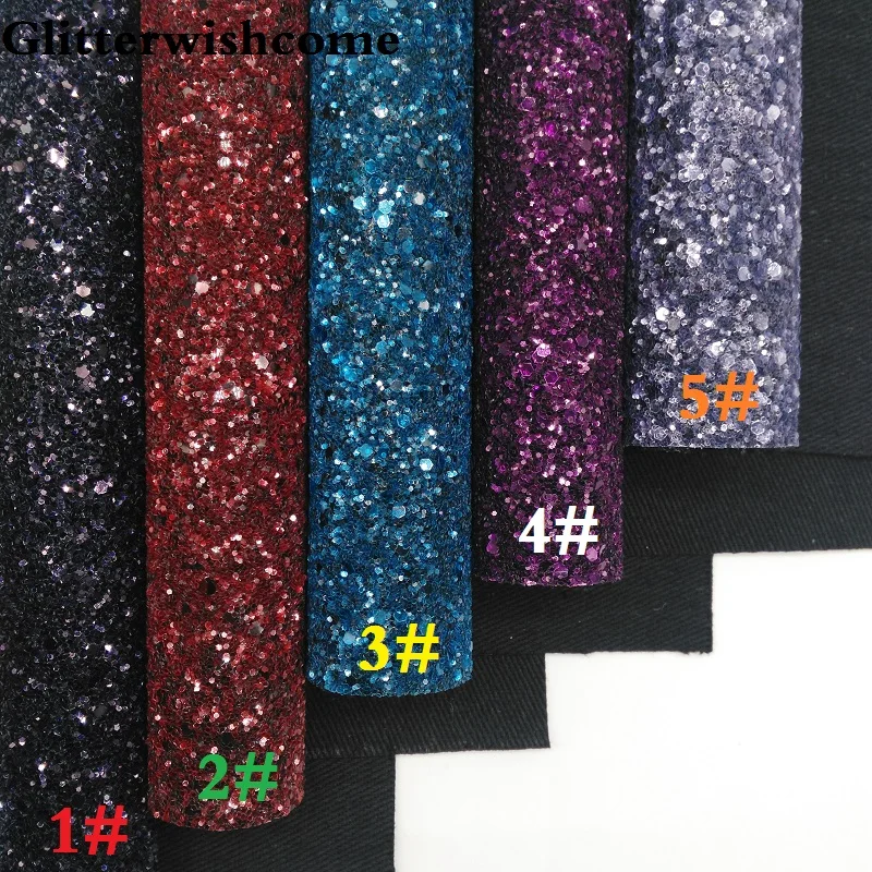 Glitterwishcome 30X134CM Mini Roll Piele Sintetica, Culori inchise Indesata Sclipici de Piele, tesatura de Vinil pentru Arcuri, GM040