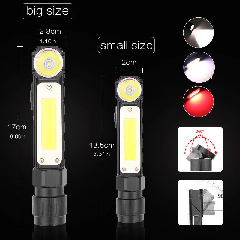 Magnetic Lanterna LED-uri Ultra Luminoase rezistent la apa COB Lumina USB Reîncărcabilă Lanterna Coada Magnet Lumina de Lucru De 90 de Grade de Rotație
