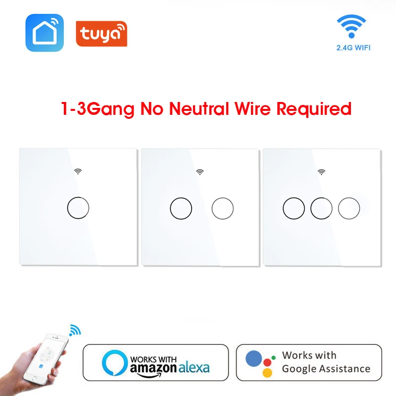 Smart Switch WiFi Butonul de Perete Întrerupătoarele de Lumină UE 220V Nici Neutru Tuya Control Wireless Alexa Google Acasa Compatibil