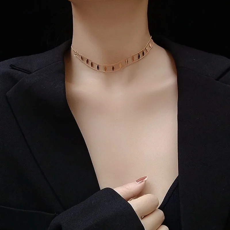 Placat cu Aur din oțel inoxidabil cravată colier femeie multi-strat gât lanțuri de bijuterii de moda,simplu coliere pentru femei guler