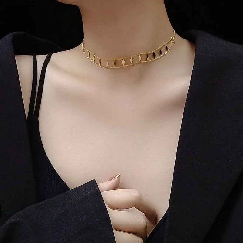 Placat cu Aur din oțel inoxidabil cravată colier femeie multi-strat gât lanțuri de bijuterii de moda,simplu coliere pentru femei guler
