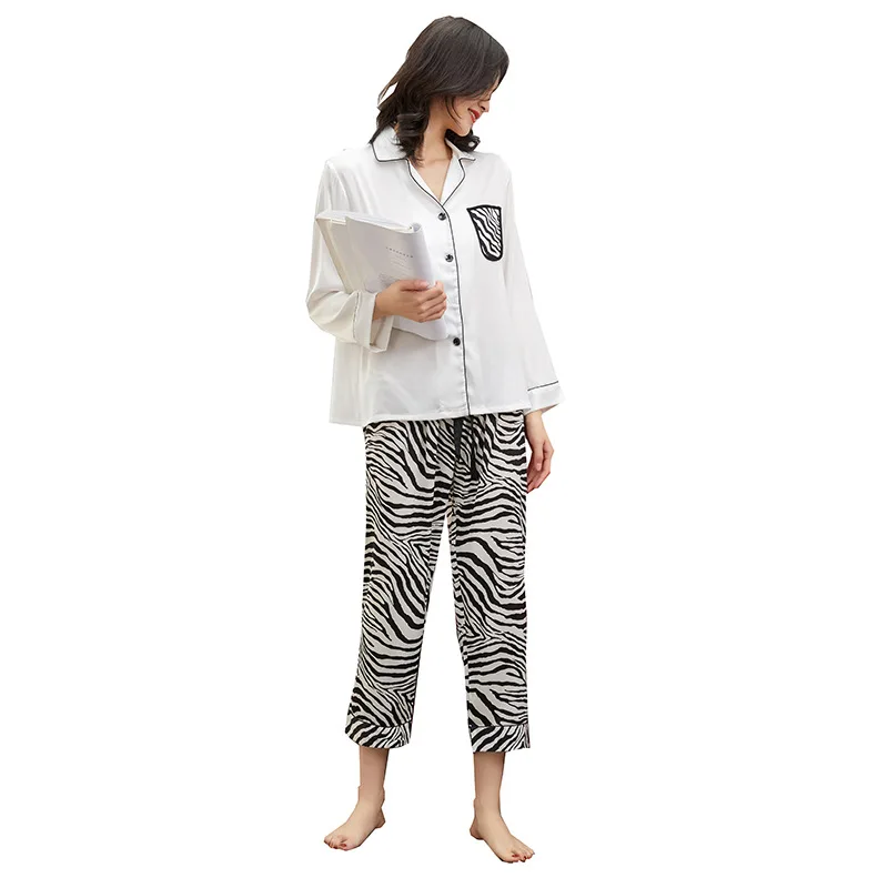 2021 Vara Noua Lenjerie Intima Pijamale Costum Casual Cu Maneci Lungi Femei Homewear Îmbrăcăminte De Noapte De Imprimare De Flori Satin Somn Set