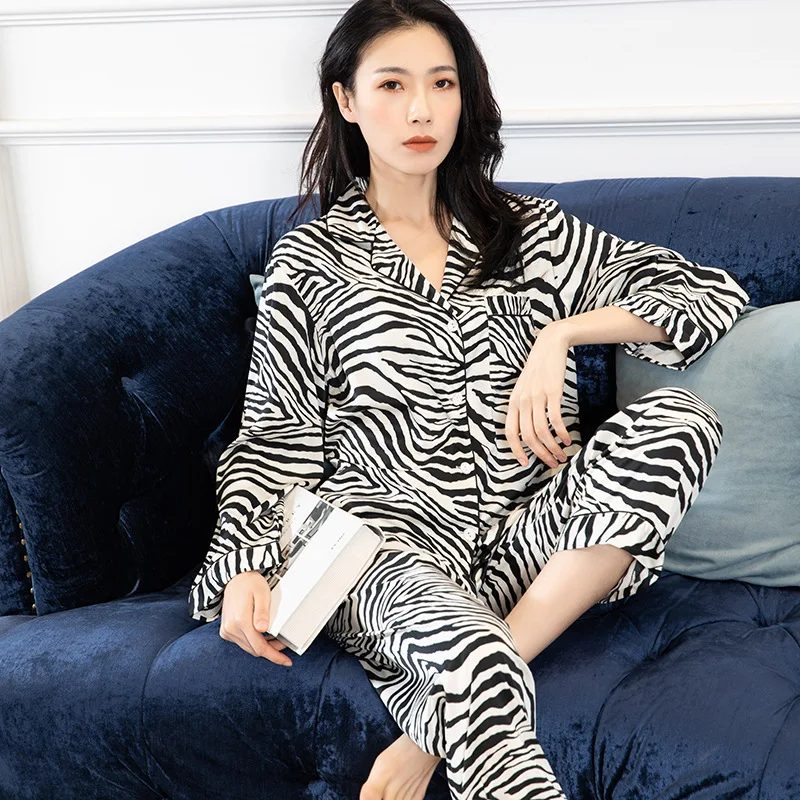 2021 Vara Noua Lenjerie Intima Pijamale Costum Casual Cu Maneci Lungi Femei Homewear Îmbrăcăminte De Noapte De Imprimare De Flori Satin Somn Set