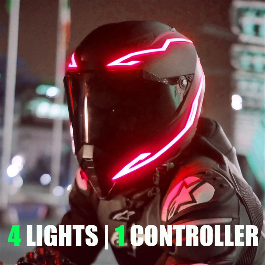 Motocicleta LED Roșu Noapte de Echitatie Semnal Casca EL Lumina Rece 4 Modul Casca Strip Kit Accesorii Bar Lumina Decor